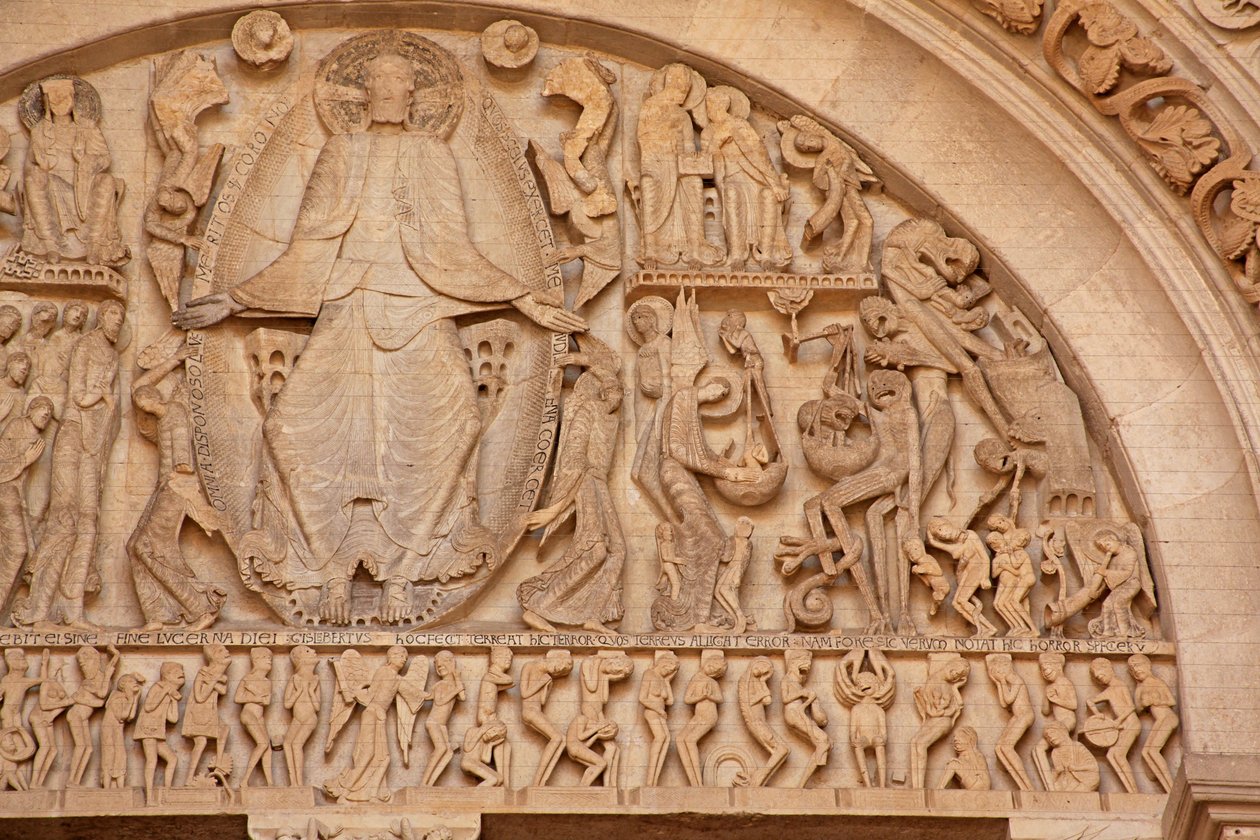 Autun székesegyház: A nyugati portál timpanonja: Krisztus az utolsó ítéletkor: jobb oldal alkotó: Unbekannt Unbekannt