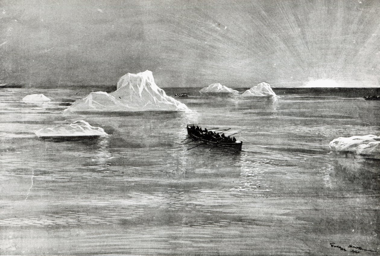 Hajnalhasadás néhány megmentett utas számára az egyik „Titanic” mentőcsónakon, 1912 alkotó: Unbekannt Unbekannt