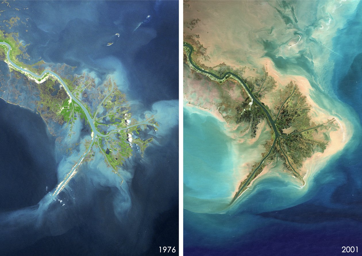 Mississippi River Delta, Louisiana, USA 1976-ban és 2001-ben alkotó: Unbekannt Unbekannt