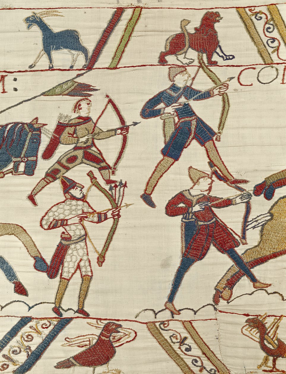 A normann íjászok felkészülnek az angol hadsereg elleni csatára, Bayeux Tapestry alkotó: Unbekannt Unbekannt