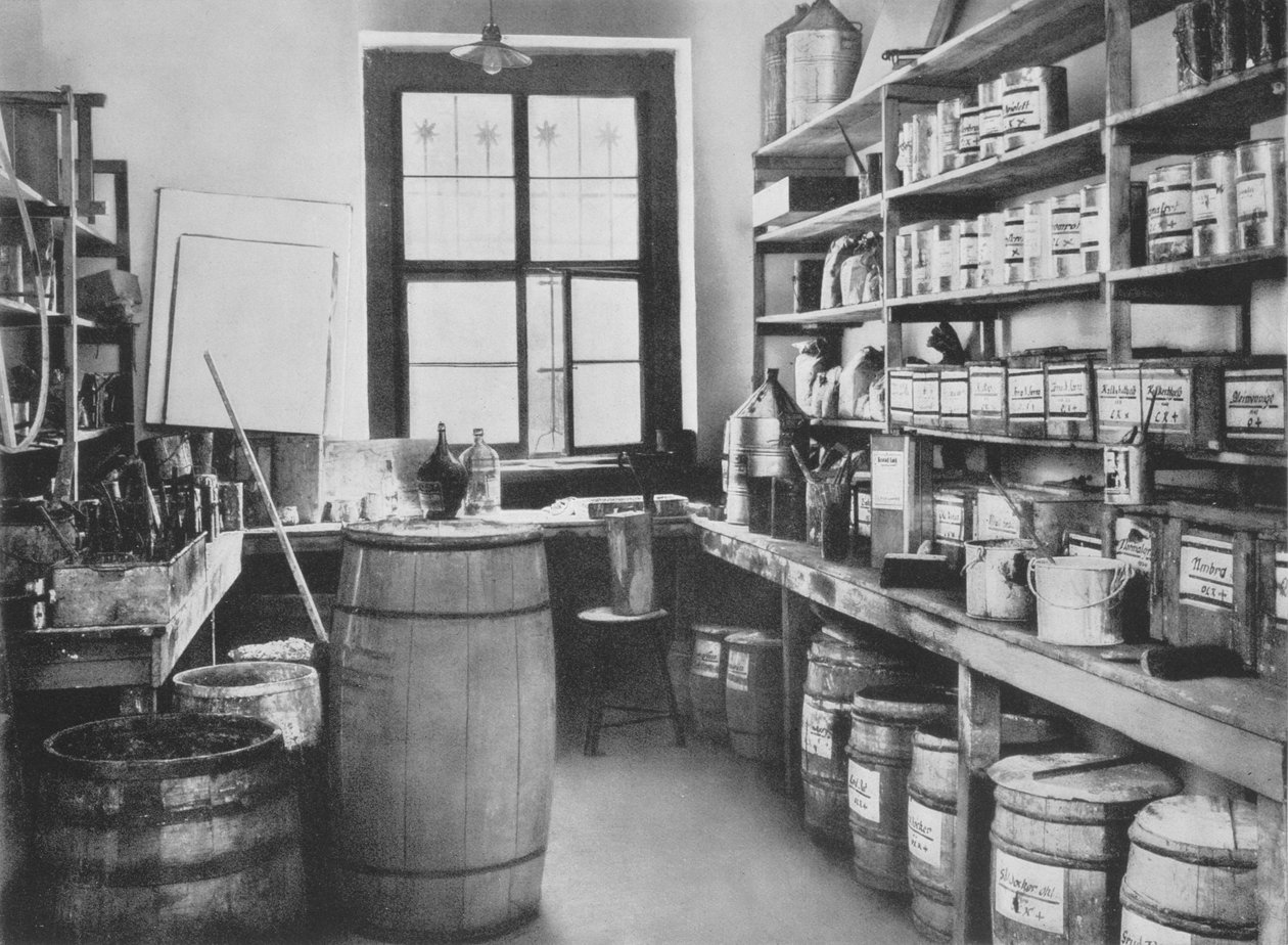 A falfestmény stúdió raktárhelyisége, a weimari Bauhaus műhelyéből, 1923 alkotó: Unbekannt Unbekannt