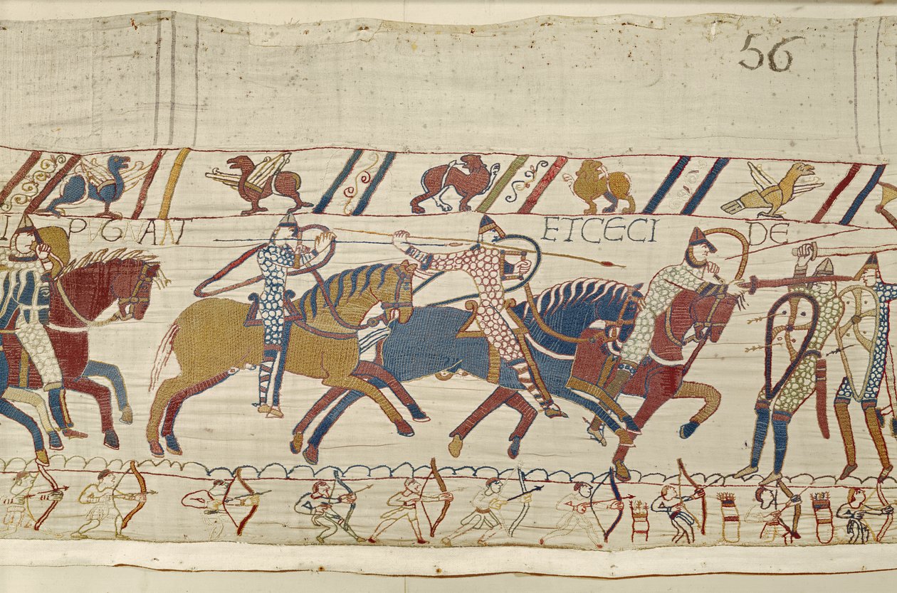 A normannok harcolnak és megölik azokat, akik Harold királlyal voltak, Bayeux Tapestry alkotó: Unbekannt Unbekannt