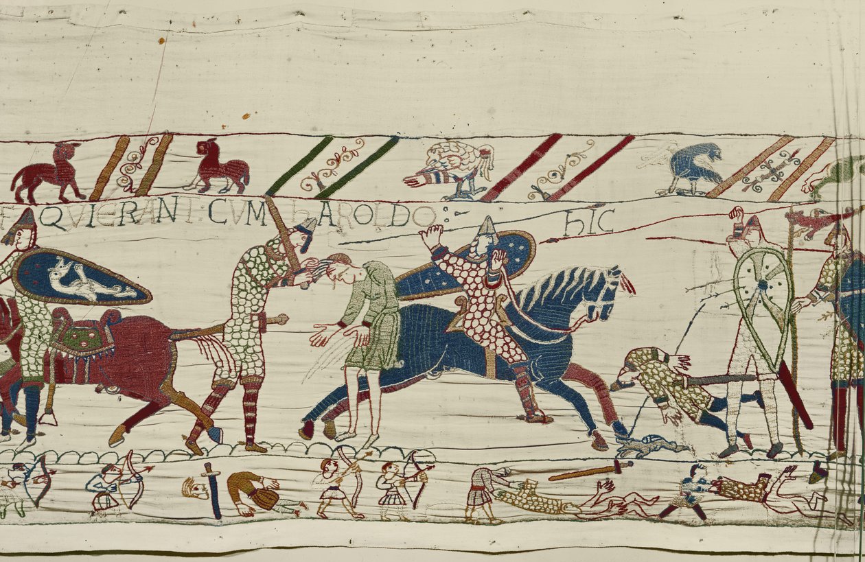 A normannok megölik azokat, akik Harold királlyal jártak, Bayeux Tapestry alkotó: Unbekannt Unbekannt