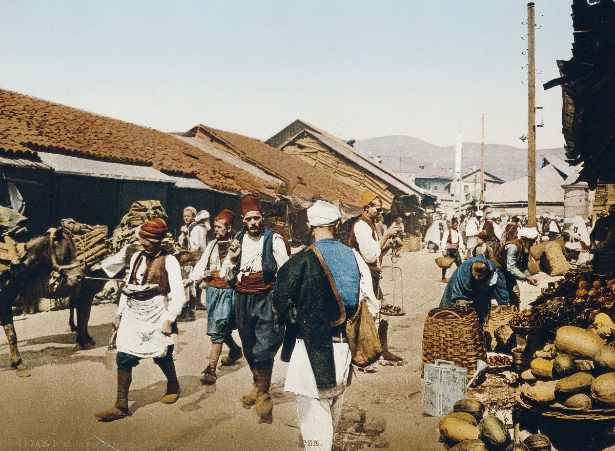 A régi piactér, Szarajevó az Osztrák-Magyar Birodalom idején, 1900-1910 alkotó: Unbekannt Unbekannt