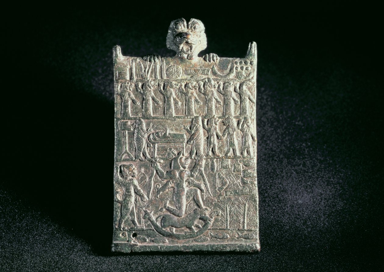 00362 Pokoltábla, amely a neoasszír Lamashtu elleni összeesküvést ábrázolja Mezopotámiából, ie 1700 körül (bronz) alkotó: Unbekannt