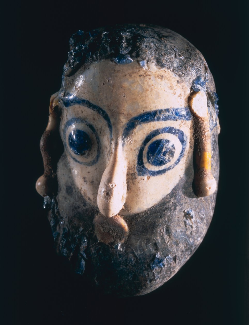 00367 Szakállas fejes medál, Karthágóból, Tunézia, föníciai, Kr. e. 4.-3. század (homokmagos üveg) alkotó: Unbekannt
