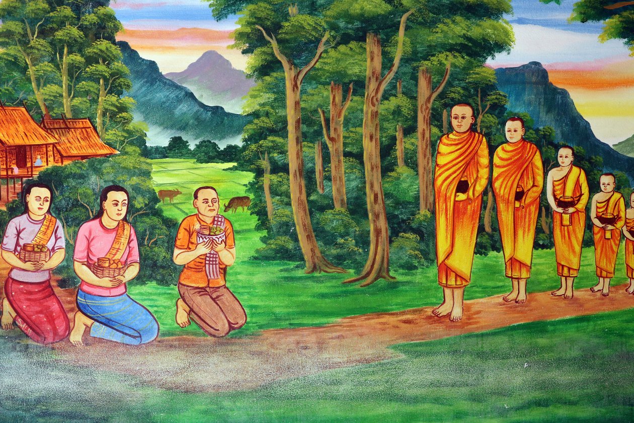 20151029, Vientiane, Laosz: Wat Si Muang (Simuong) buddhista templom. Sákjamuni Buddha élettörténetét ábrázoló festmény alkotó: Unbekannt
