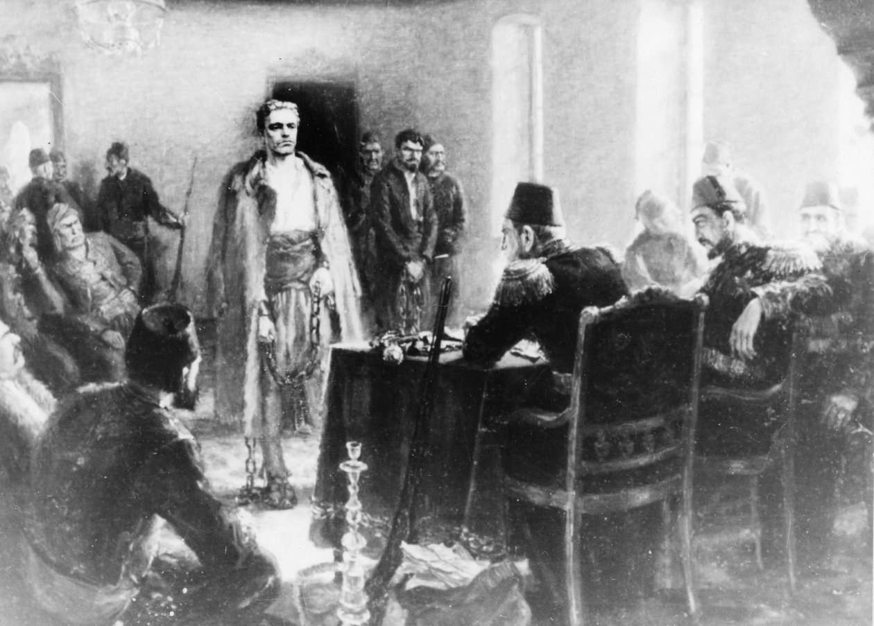Kalina Tasseva festménye, amely a bolgár forradalmárt, Vaszil Levszkit ábrázolja az Oszmán Birodalom Törvényszéke előtt alkotó: Unbekannt