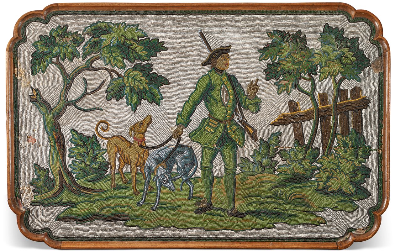 Német tölgyfa és gyöngyfűzött alkalmi asztallap, kb. 1740 alkotó: Unbekannter Künstler