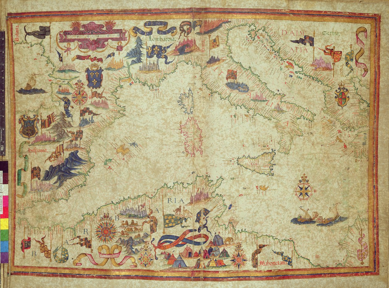 További 5415A, ff.11v-12r: A Földközi-tenger partja a Gibraltári-szorostól a Moreáig az Adriával, 1558 körül (vellum) alkotó: Unbekannter Künstler