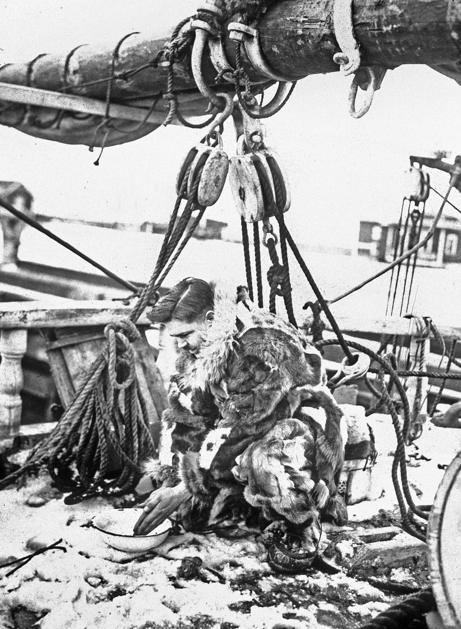 Robert Edwin Peary admirális (1856-1920) amerikai sarkkutató (Északi-sark) itt a "Roosevelt"-en 1909-ben. alkotó: Unbekannter Künstler