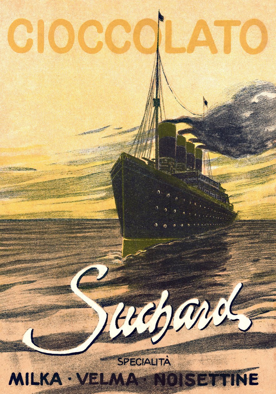 A Milka de Suchard csokoládé reklámja, amely egy hajójárót ábrázol, 20. század eleje (plakát) alkotó: Unbekannter Künstler