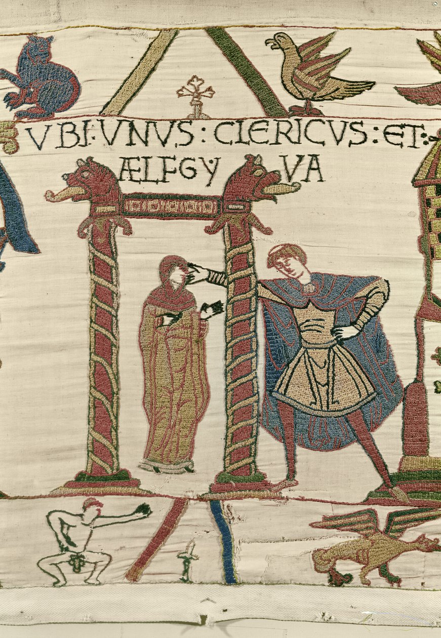 Aelfgyva pappal, Bayeux gobelin (gyapjú hímzés vászonra) alkotó: Unbekannt