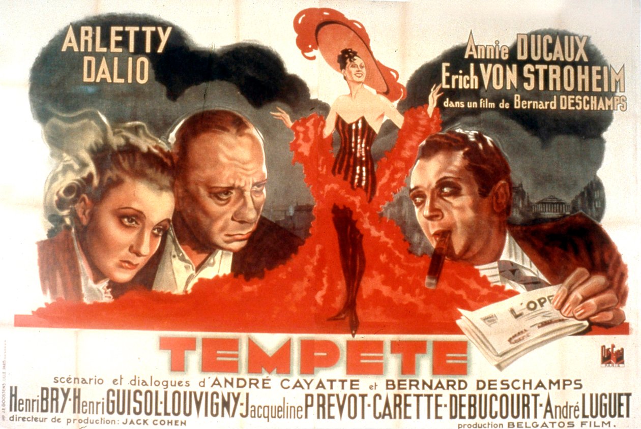 A Tempete de BernardDeschamps című film plakátja Arletty Marcel Dalio Annie Ducaux-val és Erich Von Stroheimmel 1940 alkotó: Unbekannt