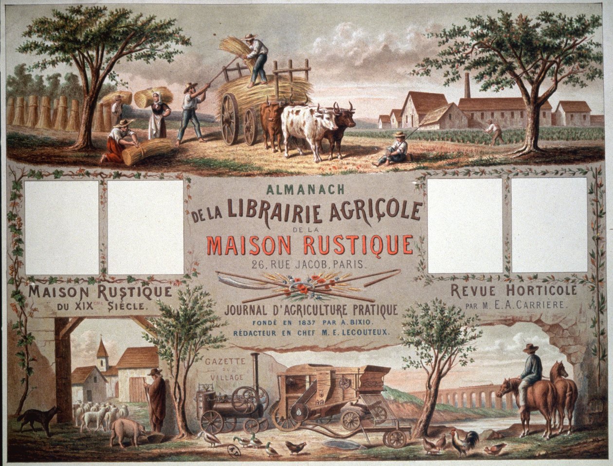 A hagyományos és modern gazdálkodási módszereket bemutató almanach. 1870-80 körül (színes litográfia) alkotó: Unbekannter Künstler