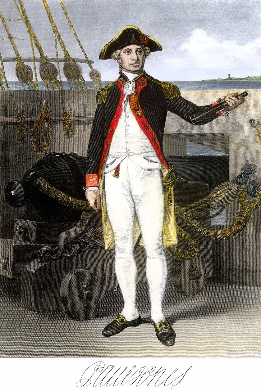 Amerikai haditengerészet: John Paul Jones (1747-1791) tengerész és az Amerikai Egyesült Államok függetlenségi háborújának hőse. Színes metszet aláírással. alkotó: Unbekannter Künstler