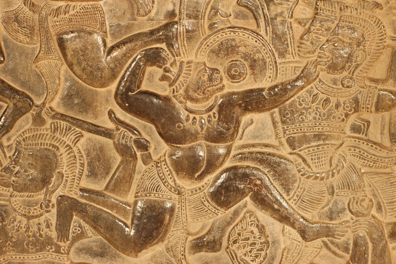 Angkor Wat. A Kurukshetra Siem Reap-i csatából származó dombormű-szobor részlete, Kambodzsa alkotó: Unbekannt
