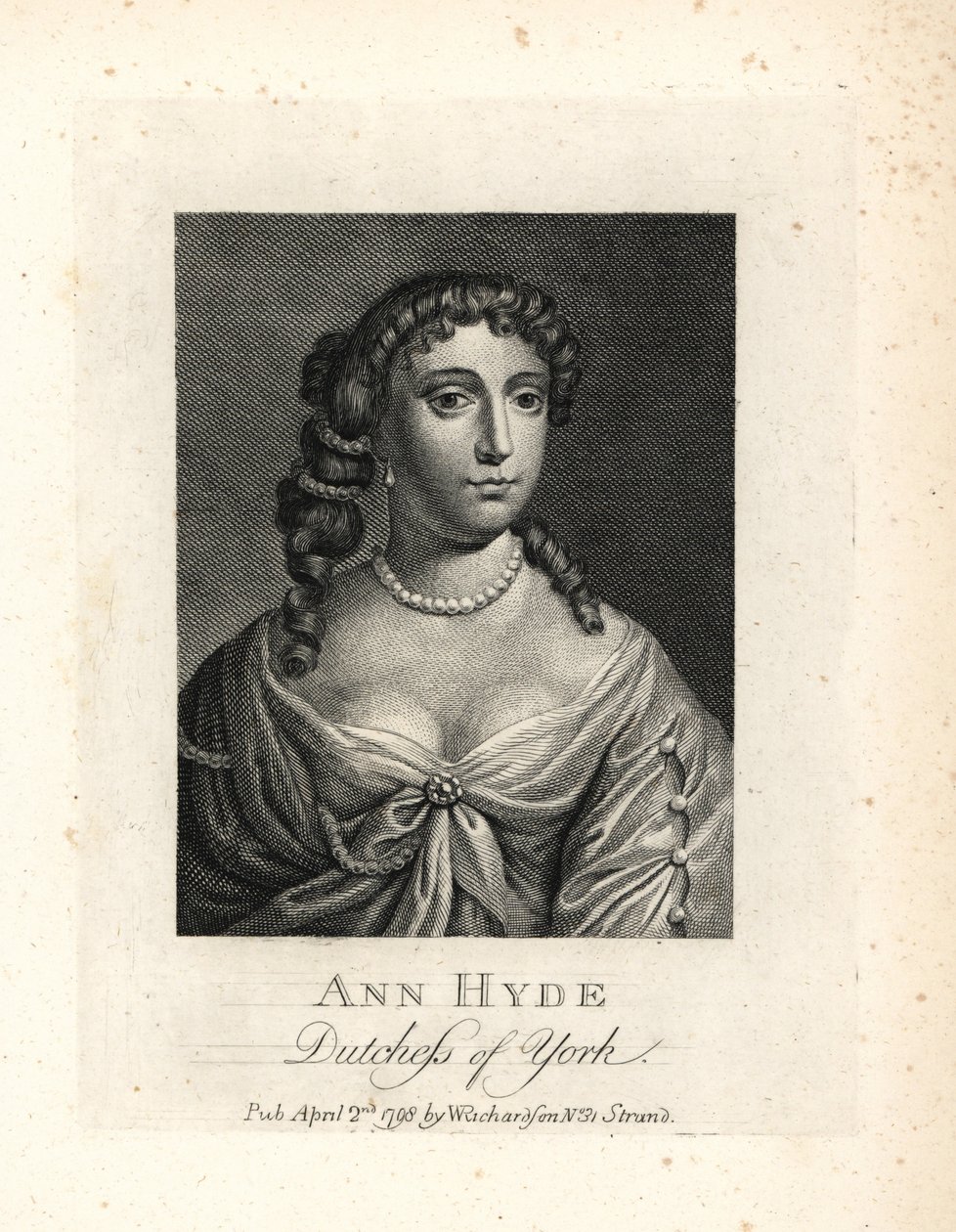 Anne Hyde (1637-1671), York és Albany hercegnője, II. Jakab angol király első felesége. Rézmetszet Sir Peter Lely portréja után William Richard Portraits Illustrating Granger