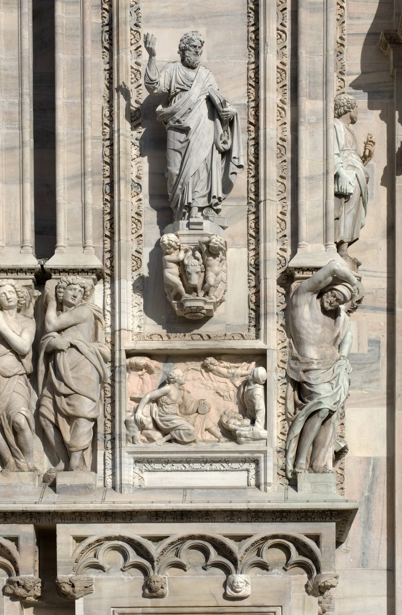Építészet: Szent Lukács szobra (1811), alacsony dombormű, amely az angyal megjelenését ábrázolja Sámson anyjának (1659). A milánói olaszországi székesegyház (kupola vagy duomo) homlokzatának részlete alkotó: Unbekannt