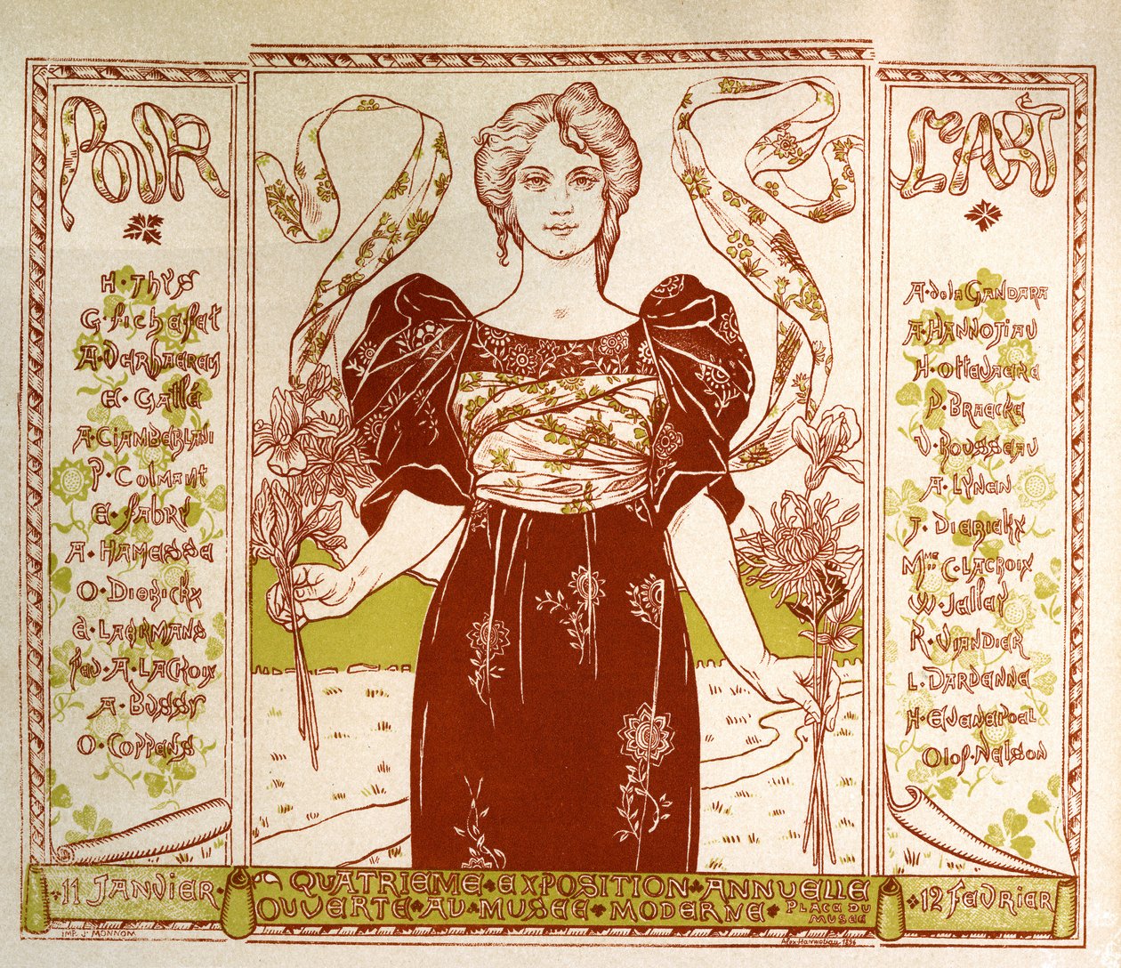 Art. Képzőművészet. Művészet. Szecessziós kiállítás a brüsszeli Musee Moderne-ben. Alexandre Hannotiau plakátja, Belgium alkotó: Unbekannter Künstler