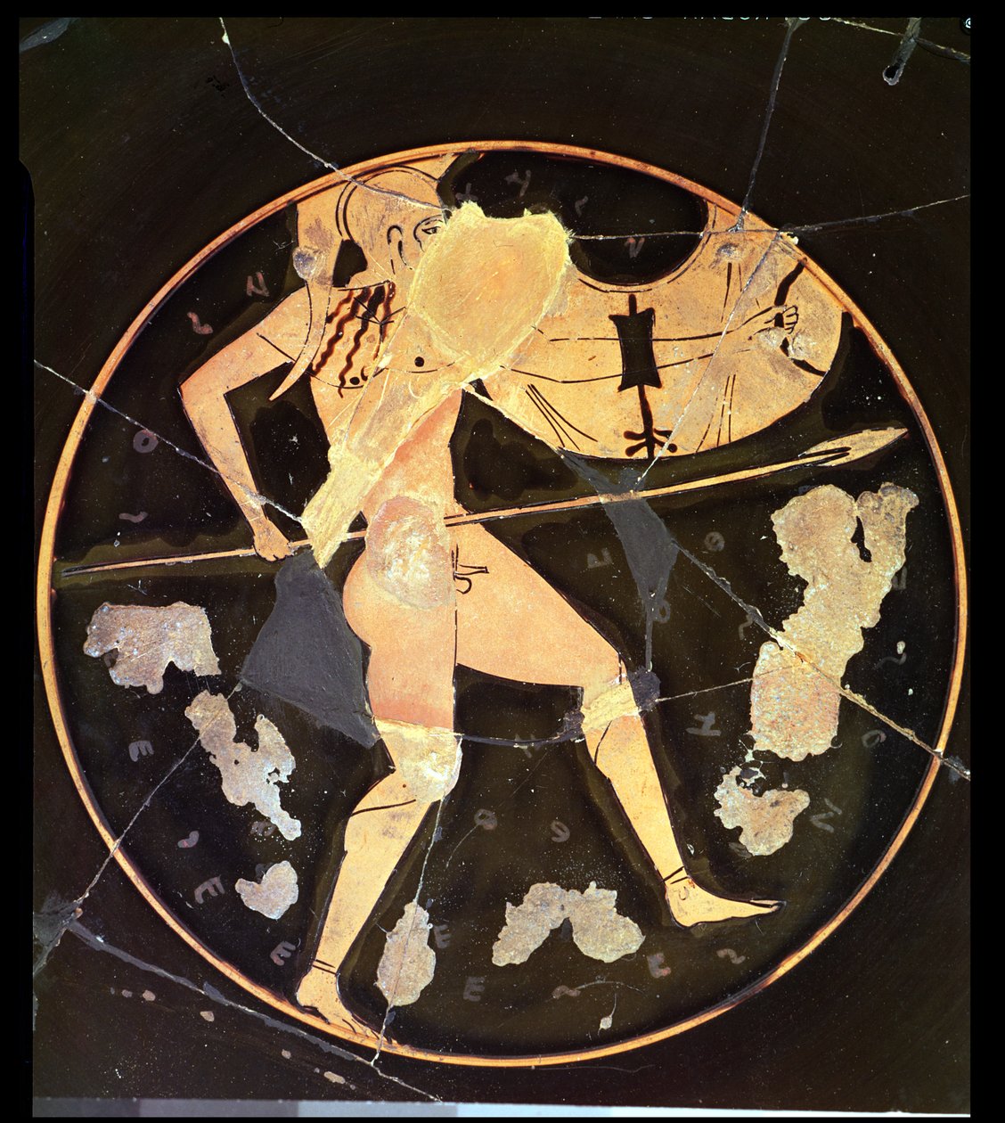 Athéni vörös alakos kylix görög harcost ábrázol, görög (Kr. e. 500 körül) alkotó: Unbekannt