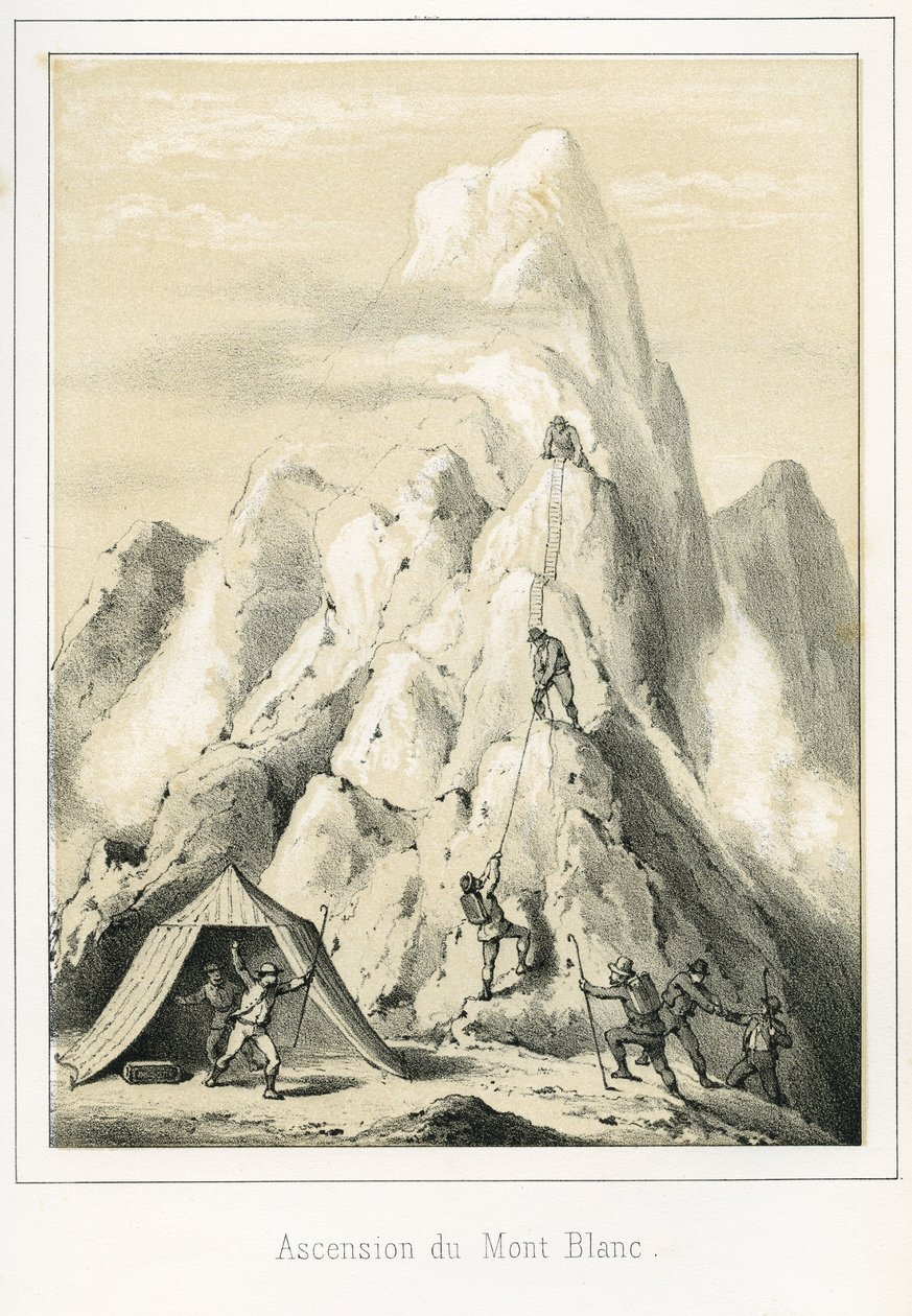 Lavina a Mont Blanc-on, ami három kalauz halálát okozta. R. Delasalle „” Ciel Terre et Mer” metszete, 1860 körül alkotó: Unbekannt