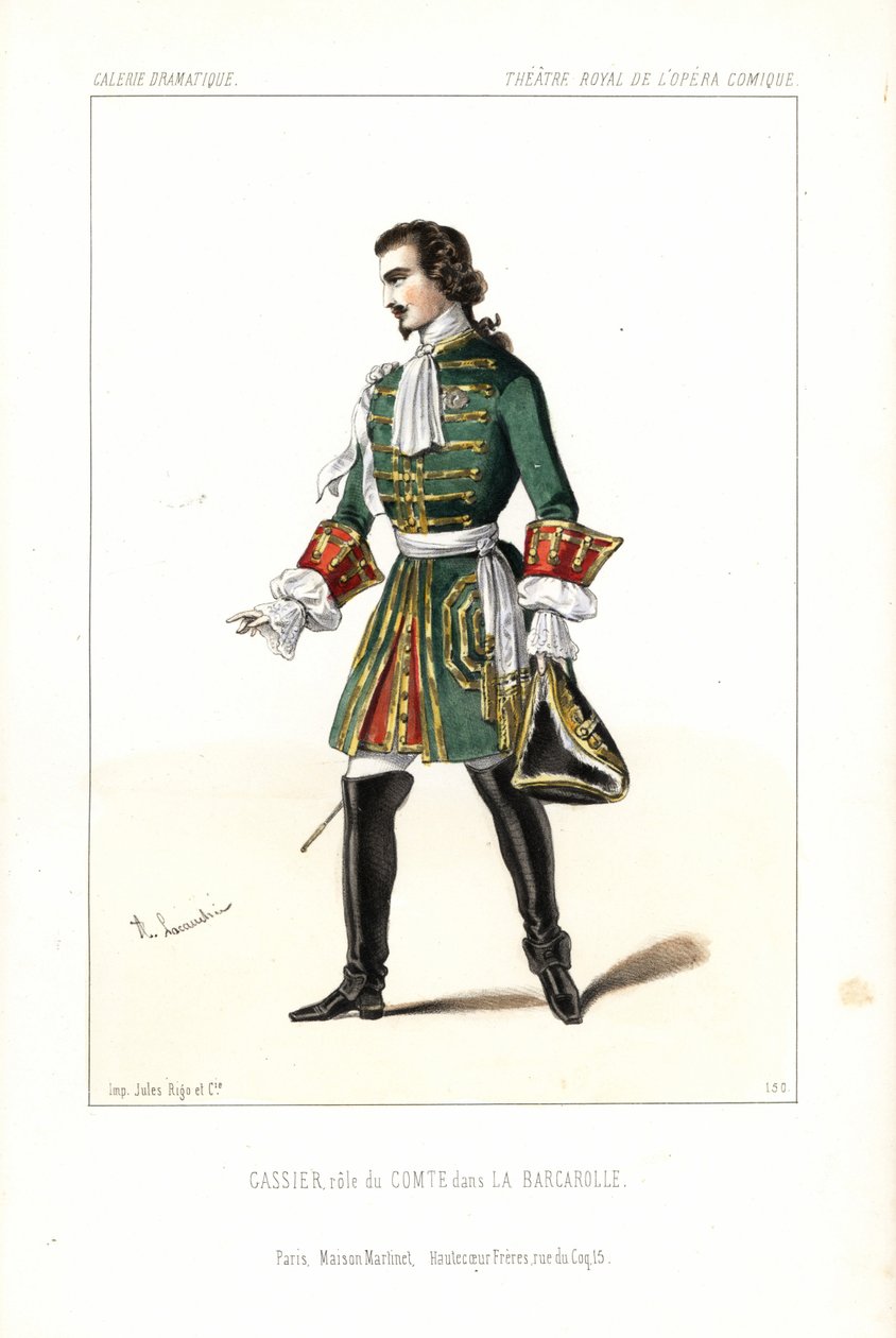 Edouard Gassier basszbariton a gróf szerepében Auber La Barcarolle című operájában, Opera Comique alkotó: Unbekannter Künstler