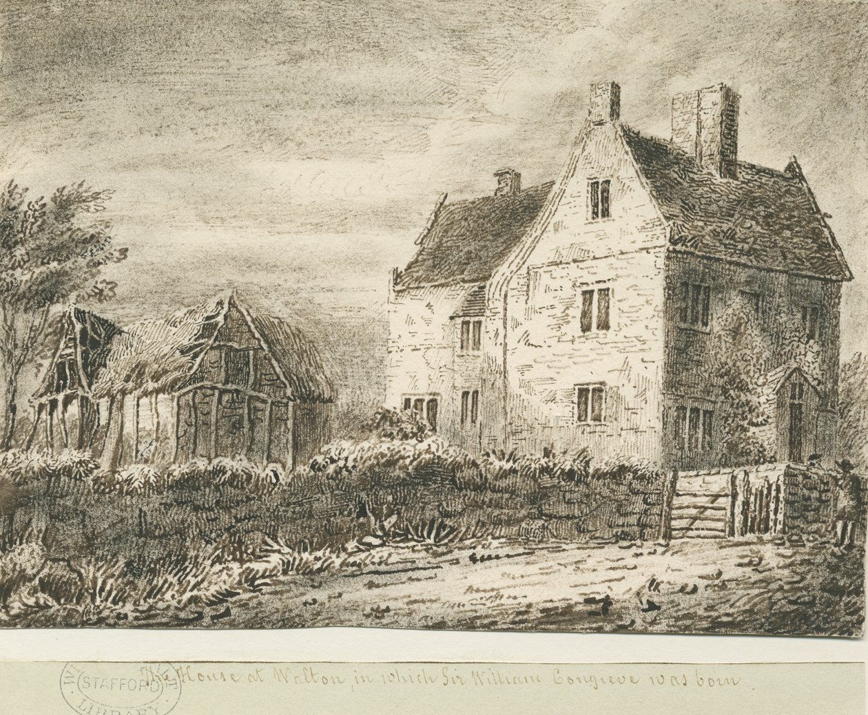 Baswich Village – Sir William Congreve háza: ceruza- és mosórajz, nd [?18. század] alkotó: Unbekannt