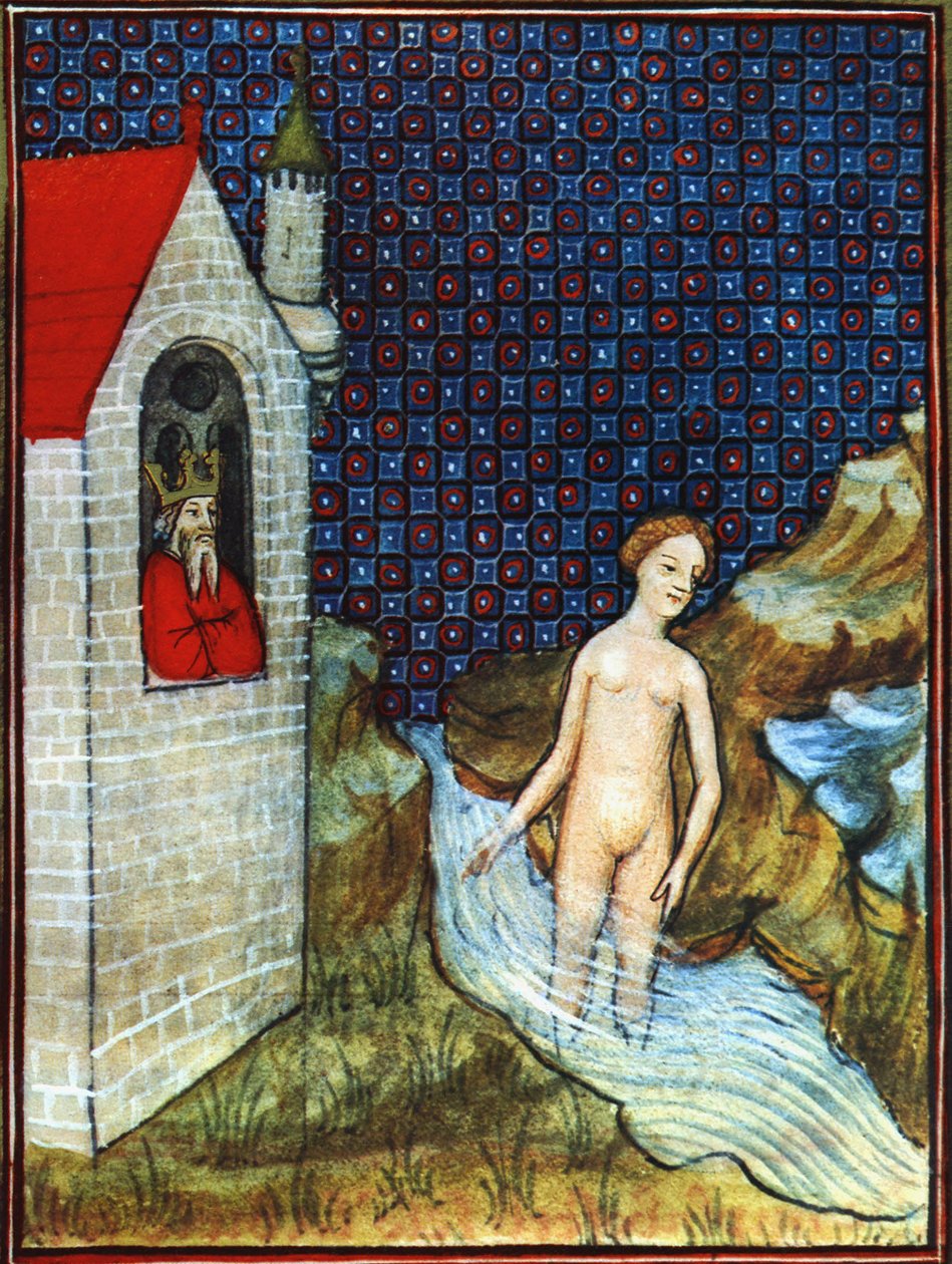 Bathsheba az Érzékek Bibliájának 14. századi miniatúrája után. alkotó: Unbekannter Künstler
