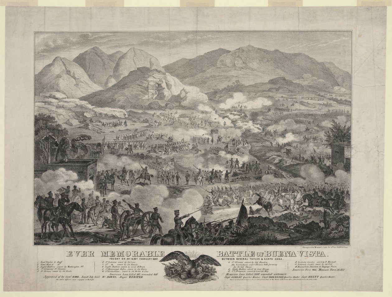Buena Vista-i csata, más néven angosturai csata, Zachary Taylor tábornok csapatai Antonio Lopez de Santa Anna tábornokot visszavonulásra kényszerítették, február alkotó: Unbekannt
