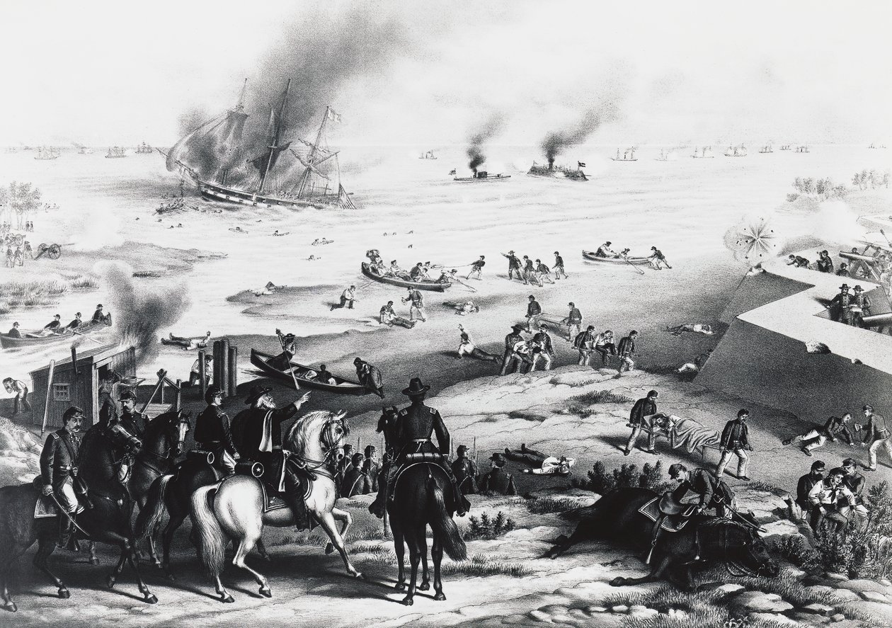 Battle of Hampton Roads vagy Battle of Ironclads, a USS Monitor és a CSS Virginia (jobbra), március 9. alkotó: William M. Timlin