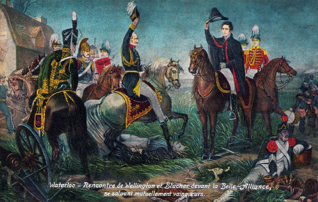 Waterloo-i csata : Wellington és Blucher találkozása, 1815-ben (nyomtatás) alkotó: Unbekannter Künstler