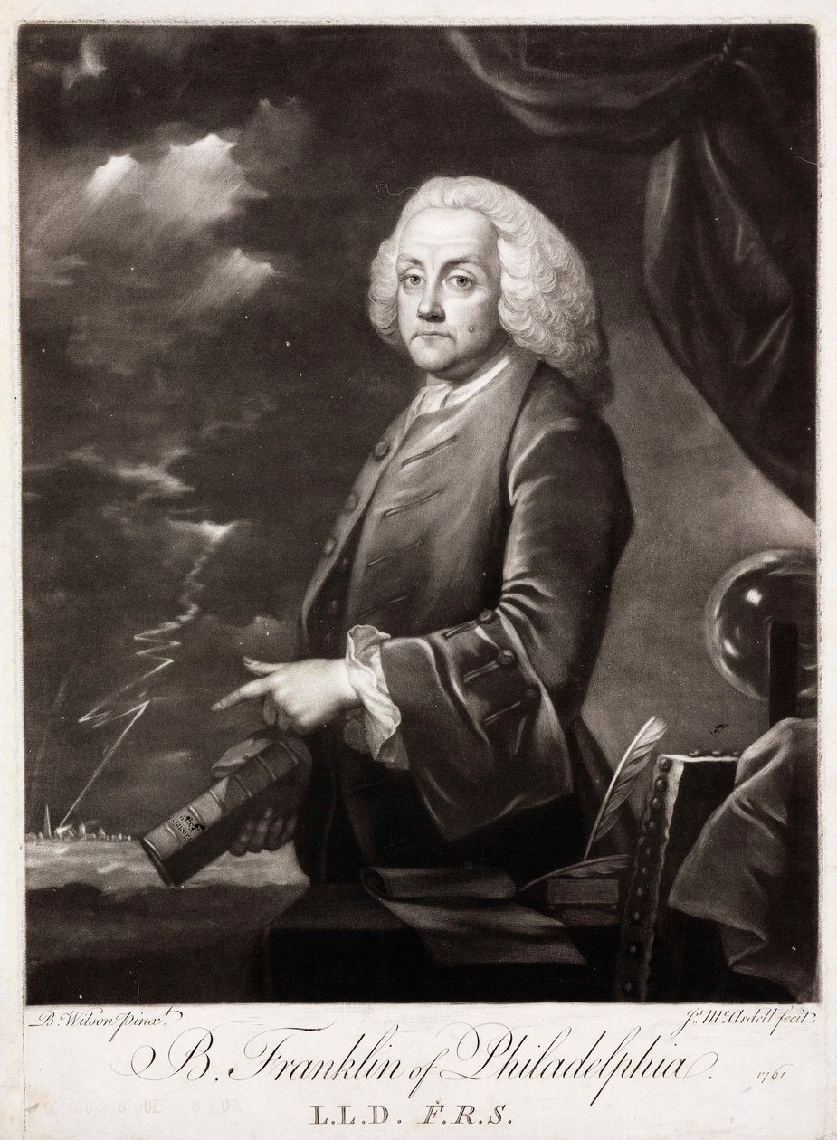 Benjamin Franklin, a statikus elektromosság amerikai teoretikusa alkotó: Unbekannt