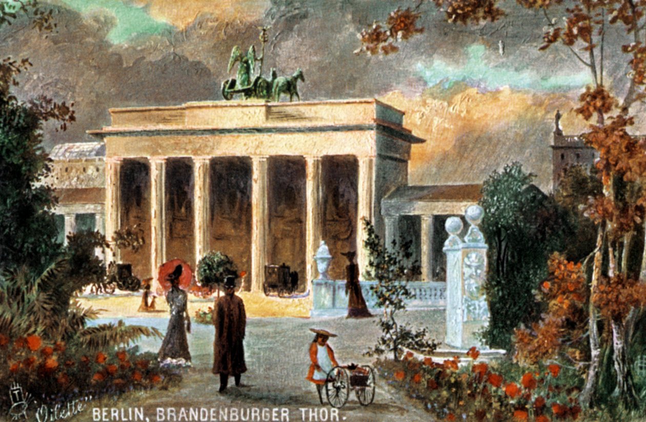 Berlin - Brandenburger Thor. A Brandenburgi kapu látképe, virágokkal és járókelőkkel, 19/20. század vége (nyomat) alkotó: Unbekannter Künstler