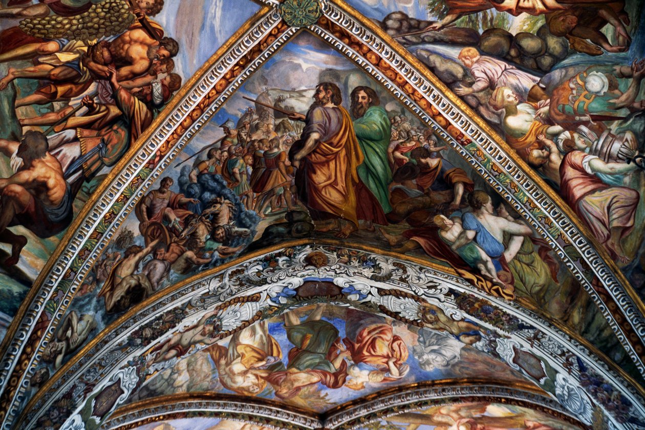 Bibliai jelenetek, freskók (18. század) a Szent Bertalan-székesegyház boltozatáról, Lipari, Lipari-szigetek (UNESCO Világörökségi Lista, 2000), Szicília, Olaszország. alkotó: Benjamin Baud