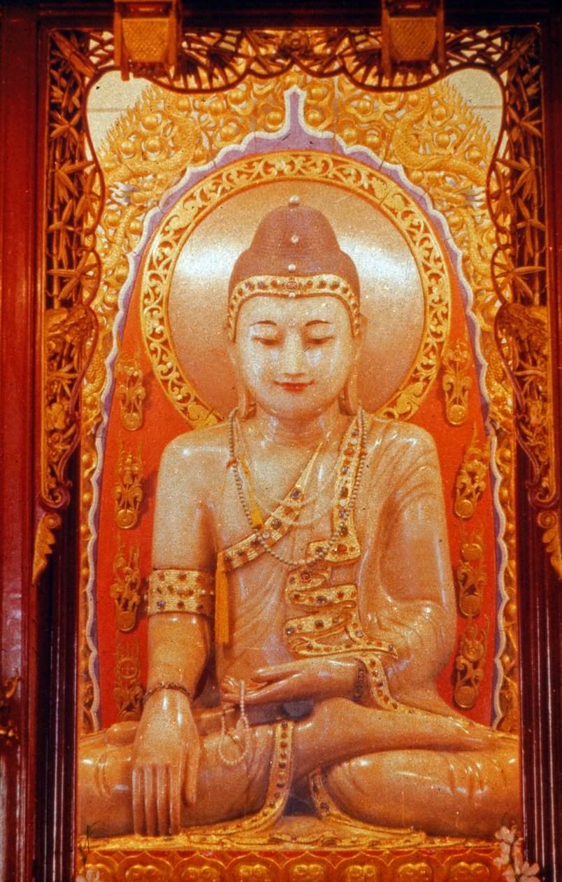 Nagy Buddha-szobor a Jade Buddha kolostorban Sanghajban, Kína 1960-as években alkotó: Unbekannter Künstler