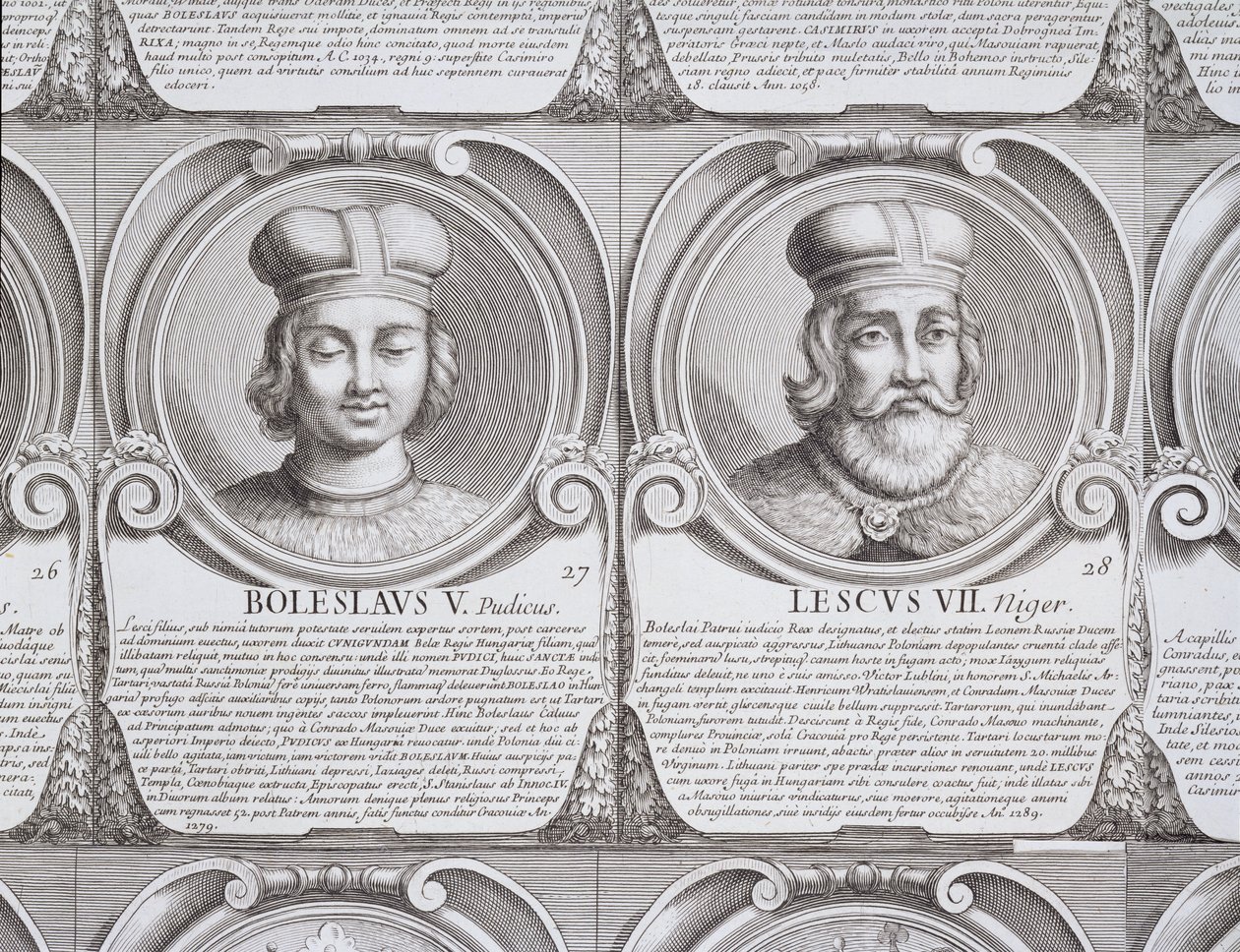 V. Boleszláv, a Szűz és Leszek II, a Fekete, sz. 27. és 28. „A lengyelek hercegeinek és királyainak kronológiai sorozata” (metszet) alkotó: Unbekannt