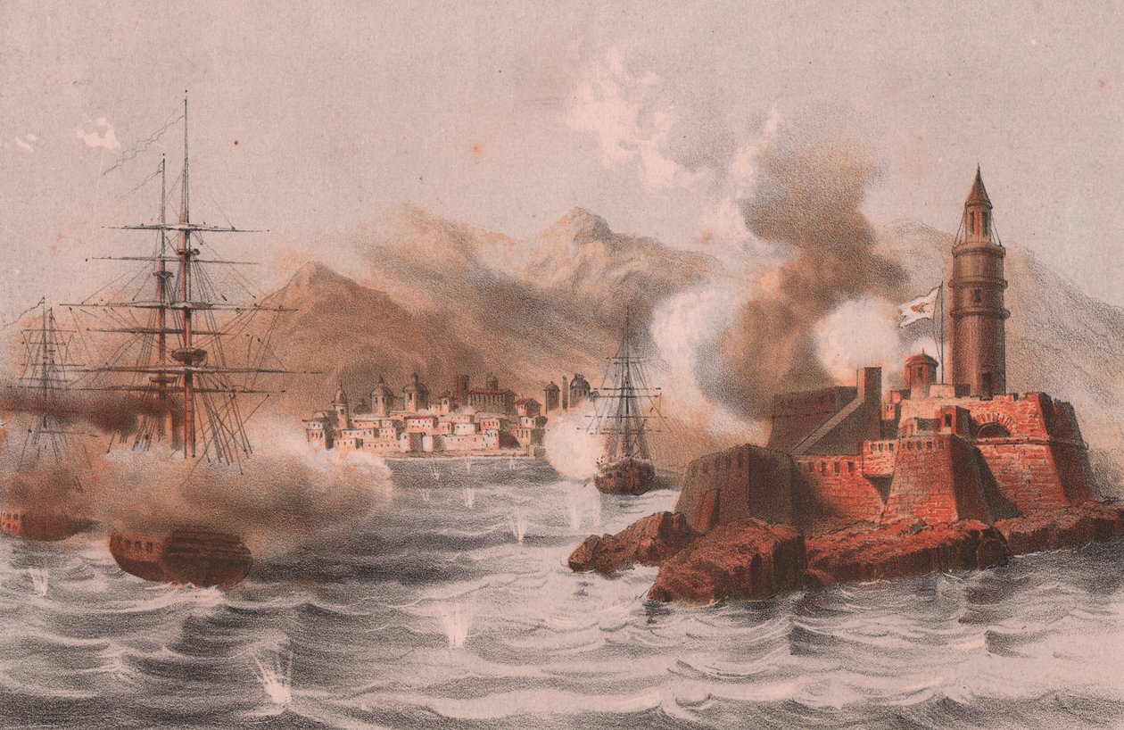 Palermo bombázása, hajókkal az előtérben, Szicília alkotó: William M. Timlin