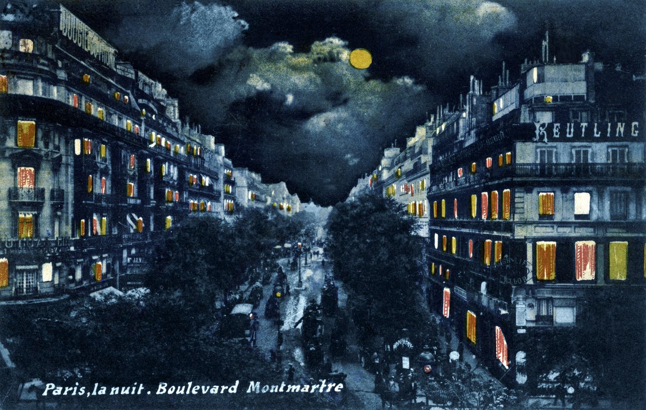 Boulevard Montmartre éjszaka, Párizs, 1900 körül. alkotó: Unbekannter Künstler