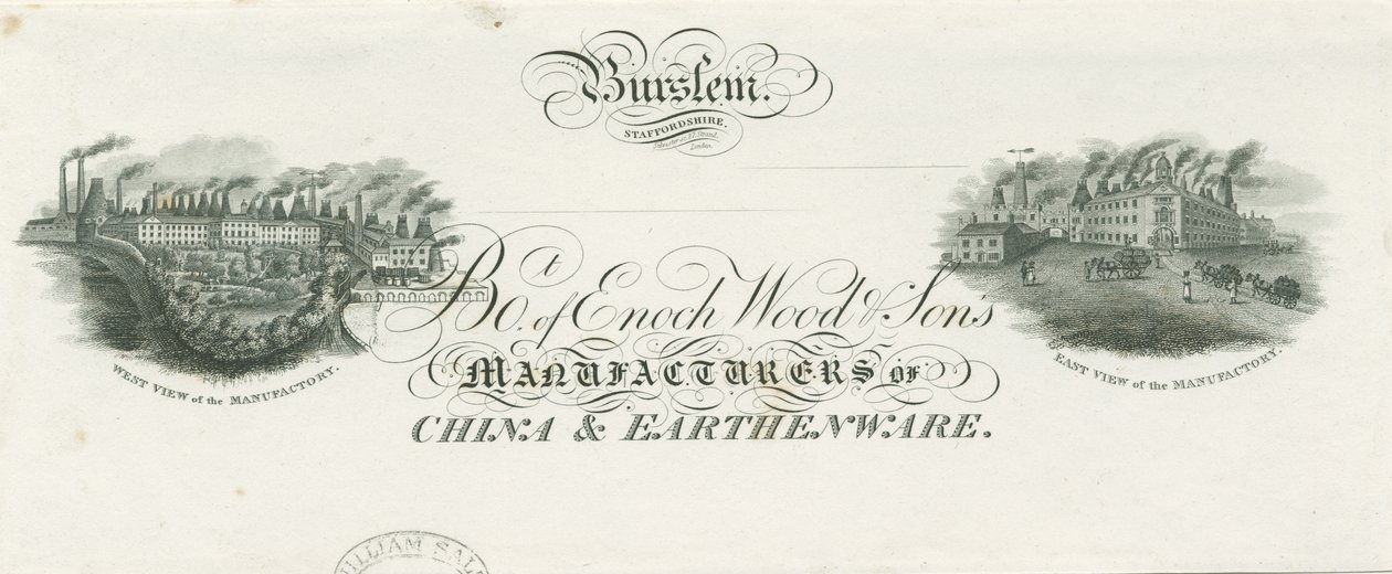 Burslem – Az Enoch Wood & Sons törvényjavaslata: gravírozás, nd [?19. század] alkotó: Unbekannt
