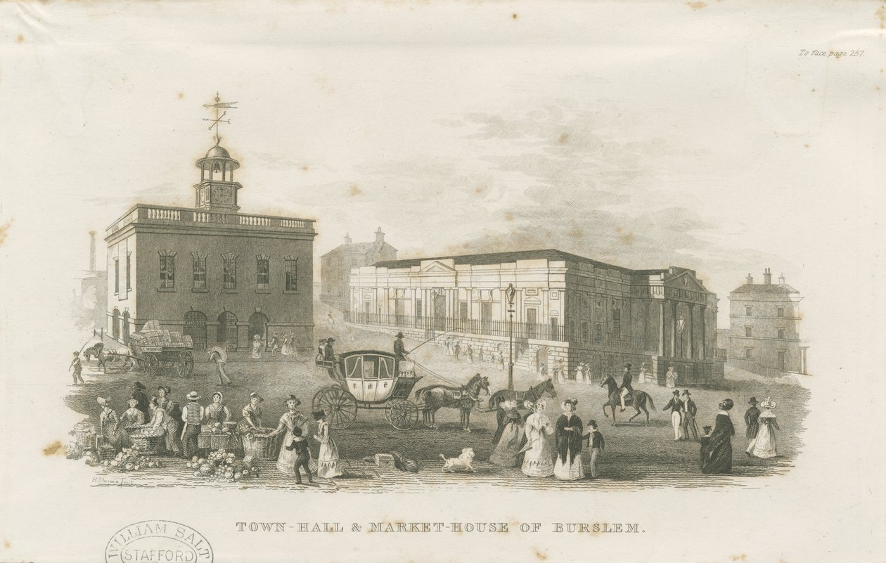 Burslem – Városháza és Vásárház: metszet, nd [1836] alkotó: Unbekannt