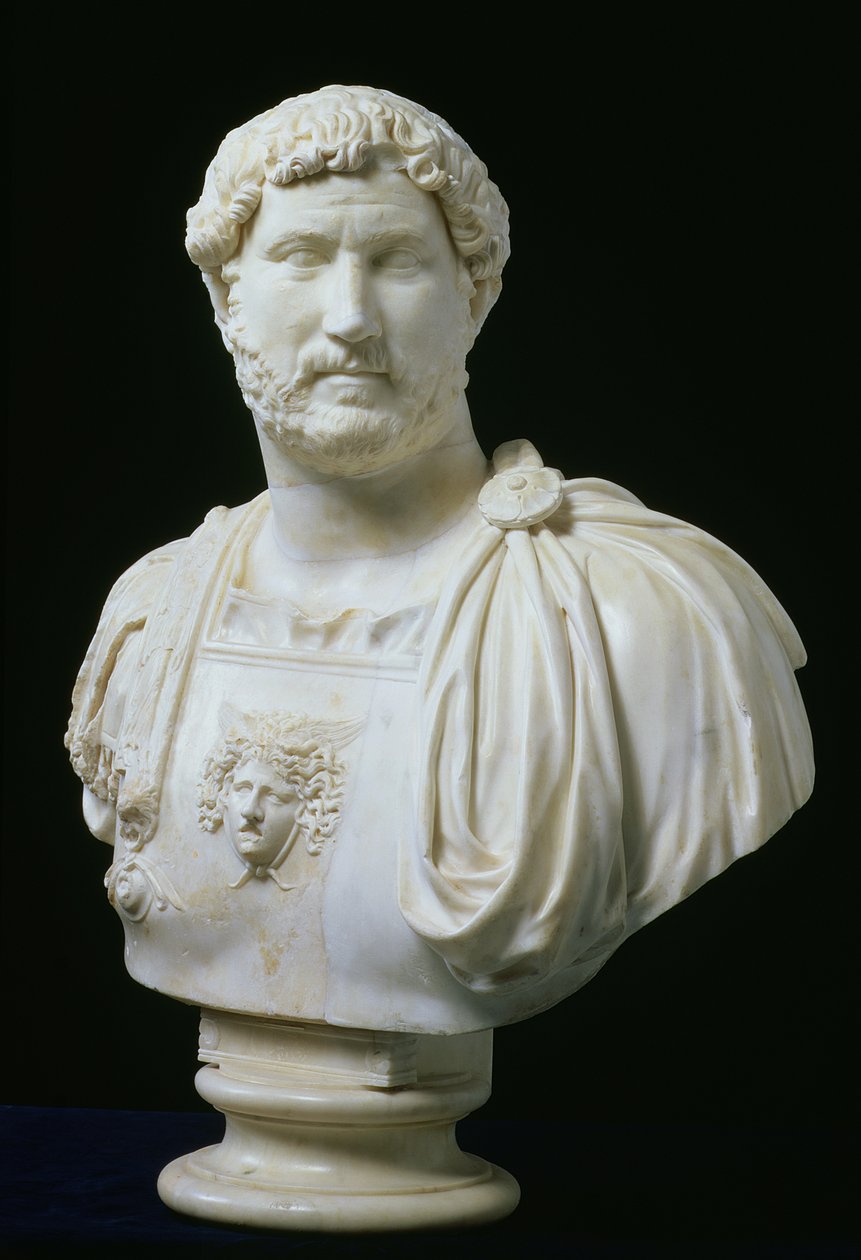 Hadrianus császár (Publius Aelius Hadrianus) mellszobra (76-138), i.sz. 130 körül (márvány) alkotó: Unbekannt