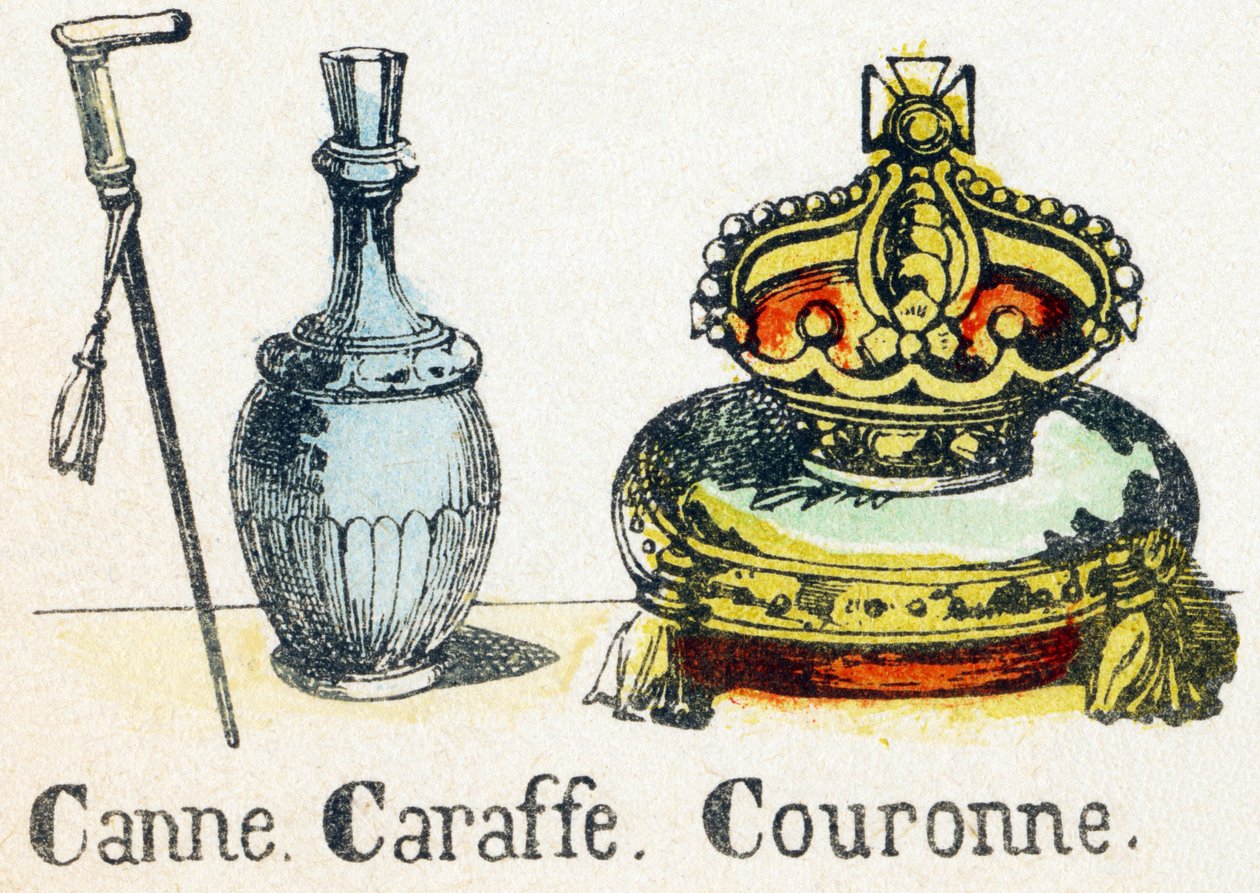 C – Canne Caraffe Crown – Ábécé – gyerekszórakozás – Kép epinal, népszerű sorozat 1890 körül (illusztráció) alkotó: Unbekannt