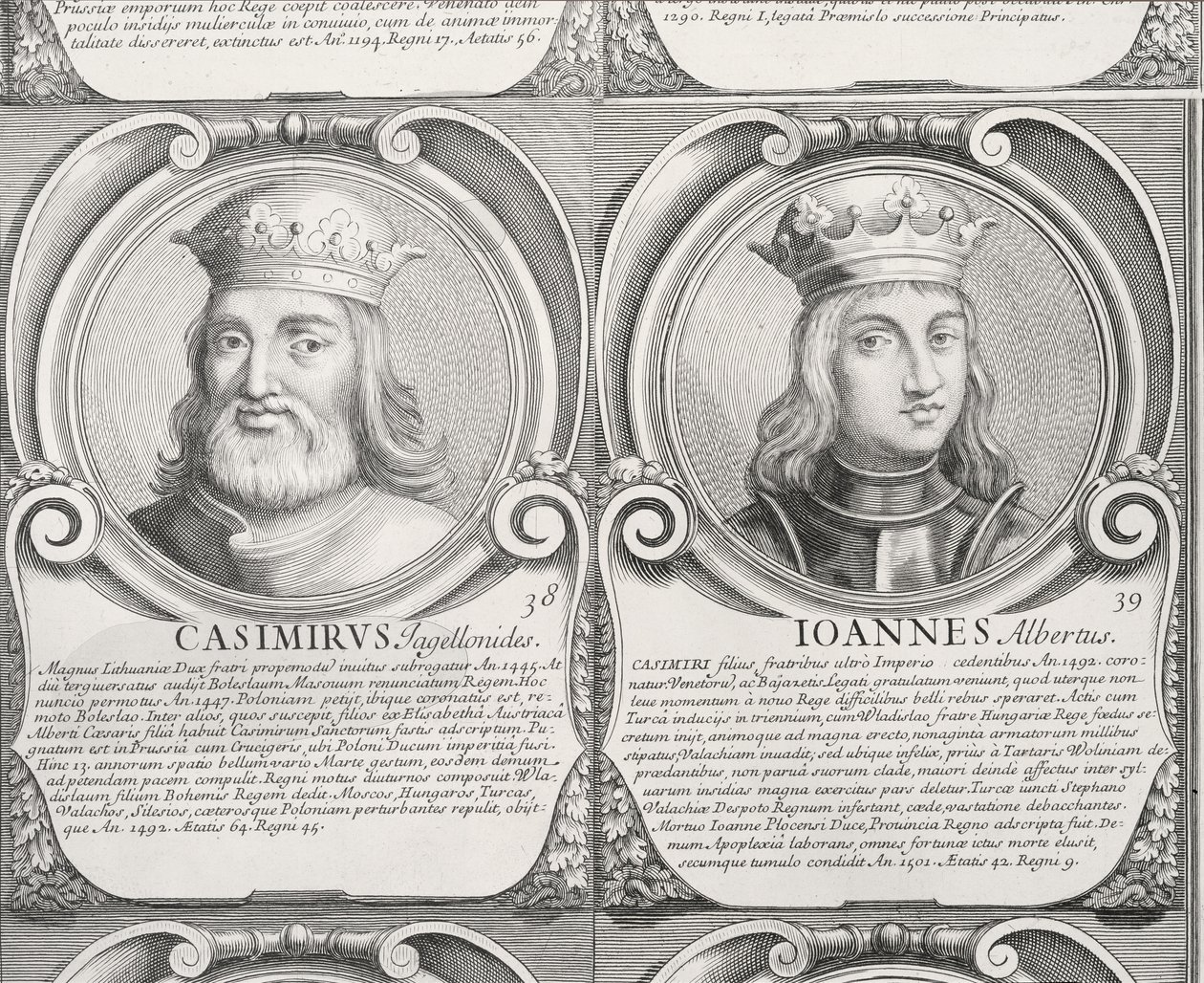 IV. Jagelló Kázmér és Olbracht Jan I. sz. 38. és 39. „A lengyelek hercegeinek és királyainak kronológiai sorozata” (metszet) alkotó: Unbekannt