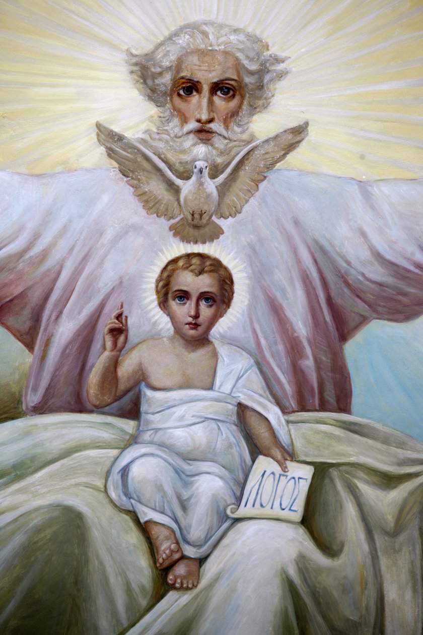 Mennyezeti freskó a Szentháromság orosz ortodox templomban, Jeruzsálem, Izrael alkotó: Unbekannt