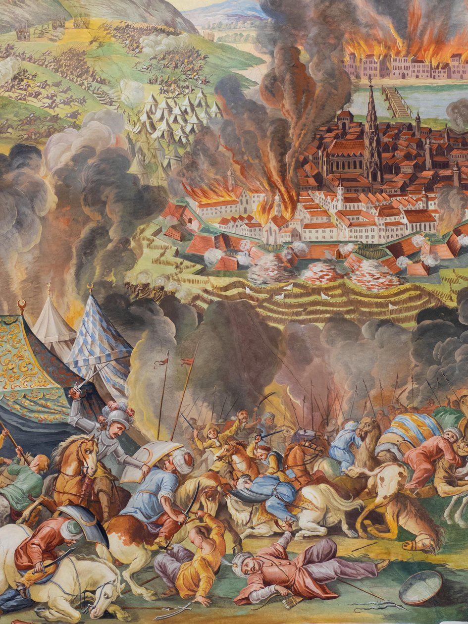 Mennyezeti freskó a Szent Katalin templom mellékfolyosójában, Bécs 1683-as leszerelése, Habsburgok mauzóleuma, Graz, Stájerország, Ausztria, Európa (fotó) alkotó: Unbekannter Künstler