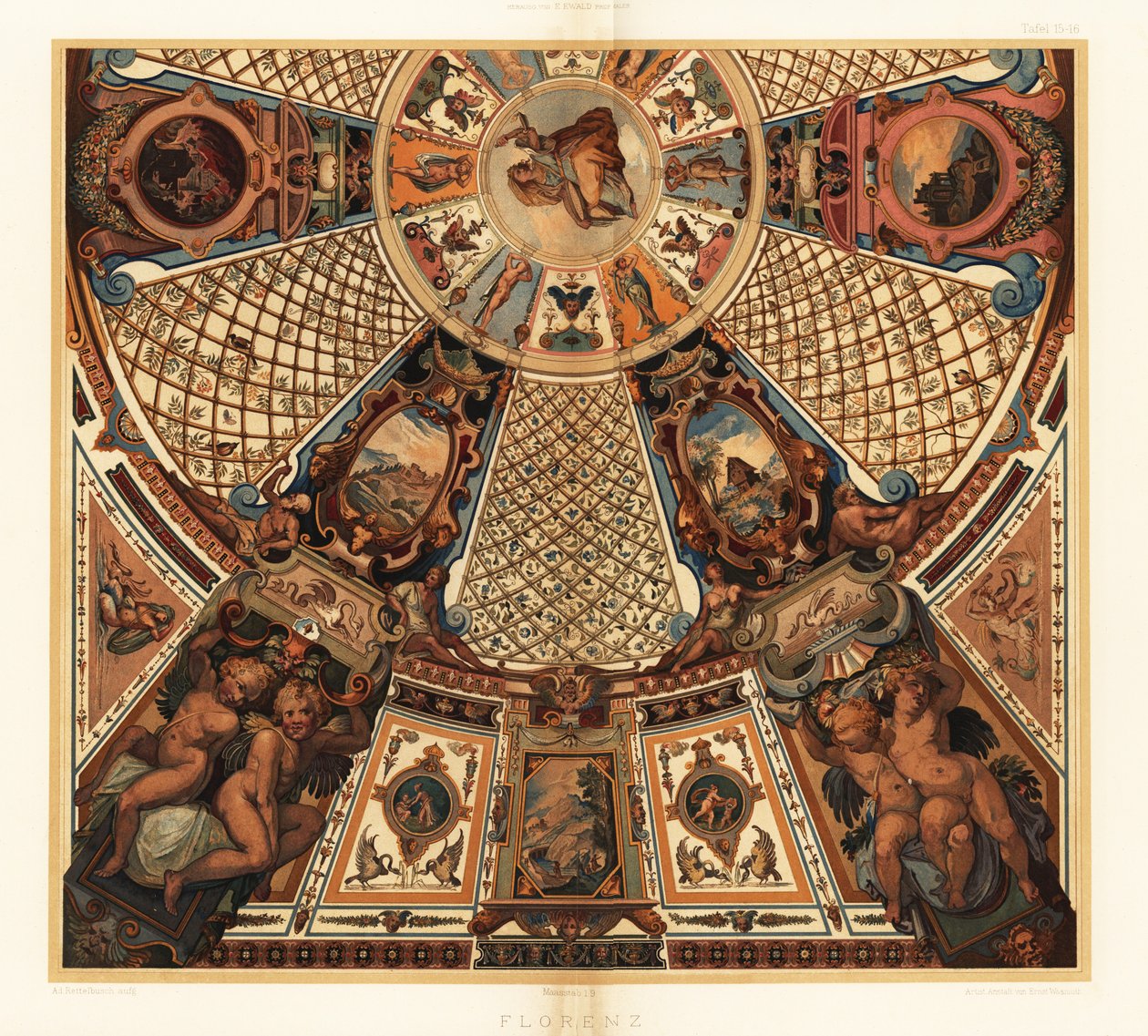 Mennyezetfestés az Uffizi Képtárban, Firenzében alkotó: Unbekannter Künstler