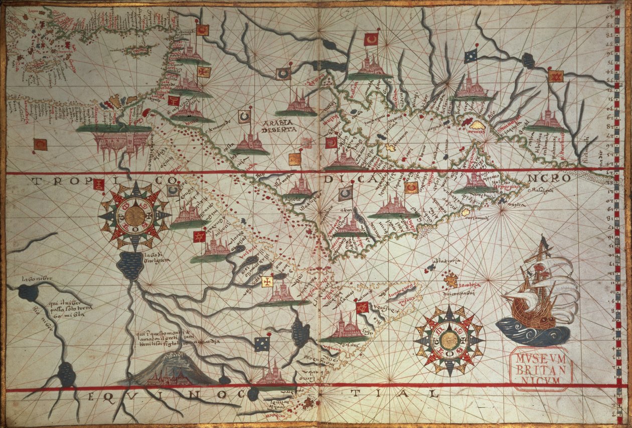 Arábia és a Földközi-tenger keleti térségének térképe, egy portolani atlasz része, 1650 körül (toll és tinta papíron) alkotó: Unbekannter Künstler