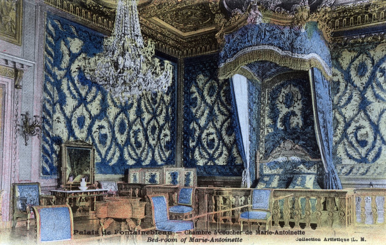 Chateau de Fontainebleau: Marie Antoinette királynő hálószobája (1755-1793) – Képeslap a 19. század végétől a XX. alkotó: William M. Timlin