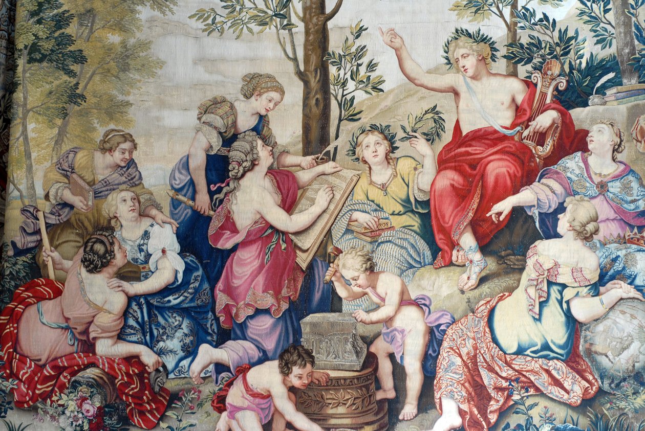 Chateau de Fontainebleau: részlet, 1687-től a Gobelins gyárban XIV. Lajos számára szőtt drapéria Pierre Mignard nagyszerű festményei nyomán a Saint Cloud kastélyban Philippe Duc d